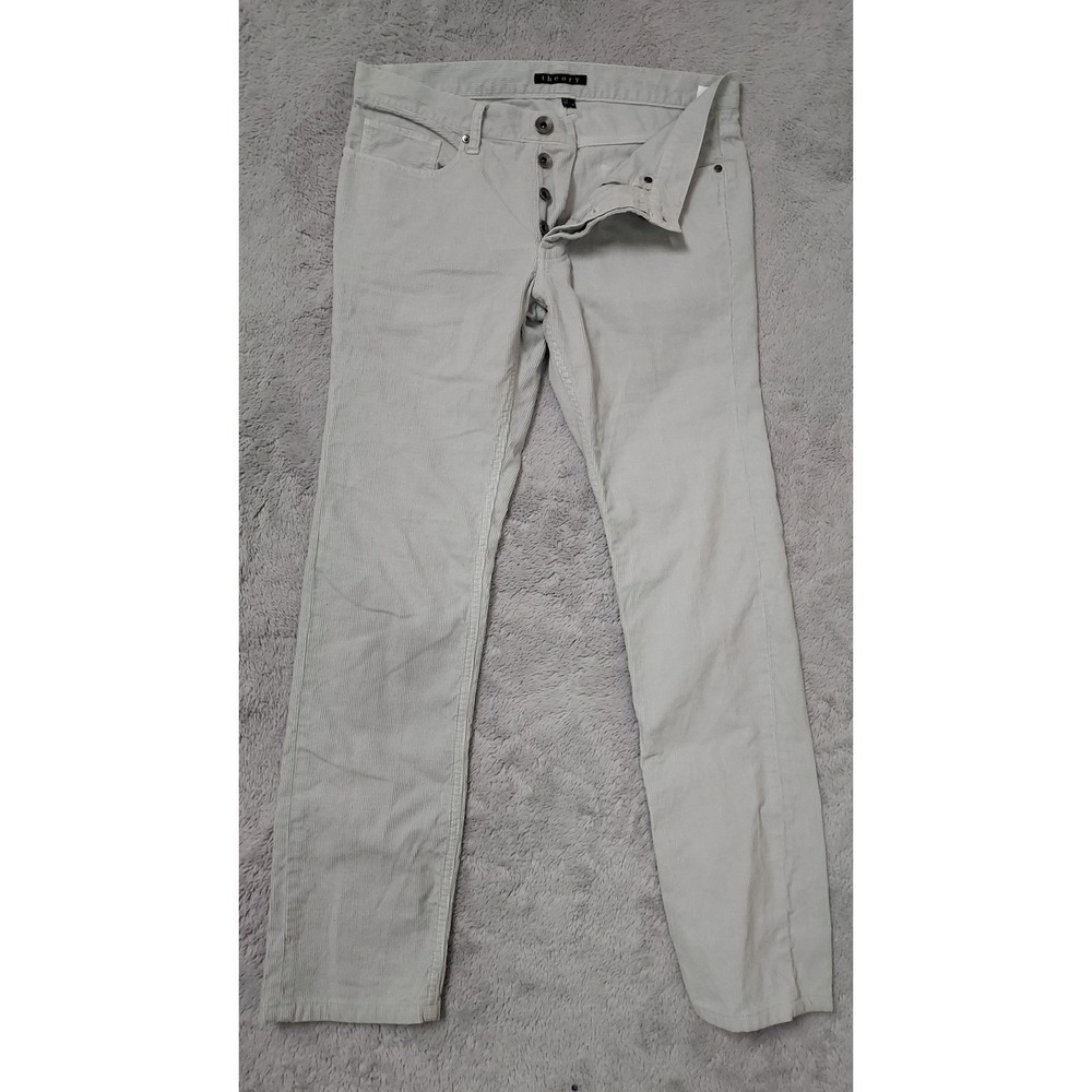 Theory Pants Men 32x30 Corduroy Straight Leg Casual Light Gray Buttpn Fly Cotton